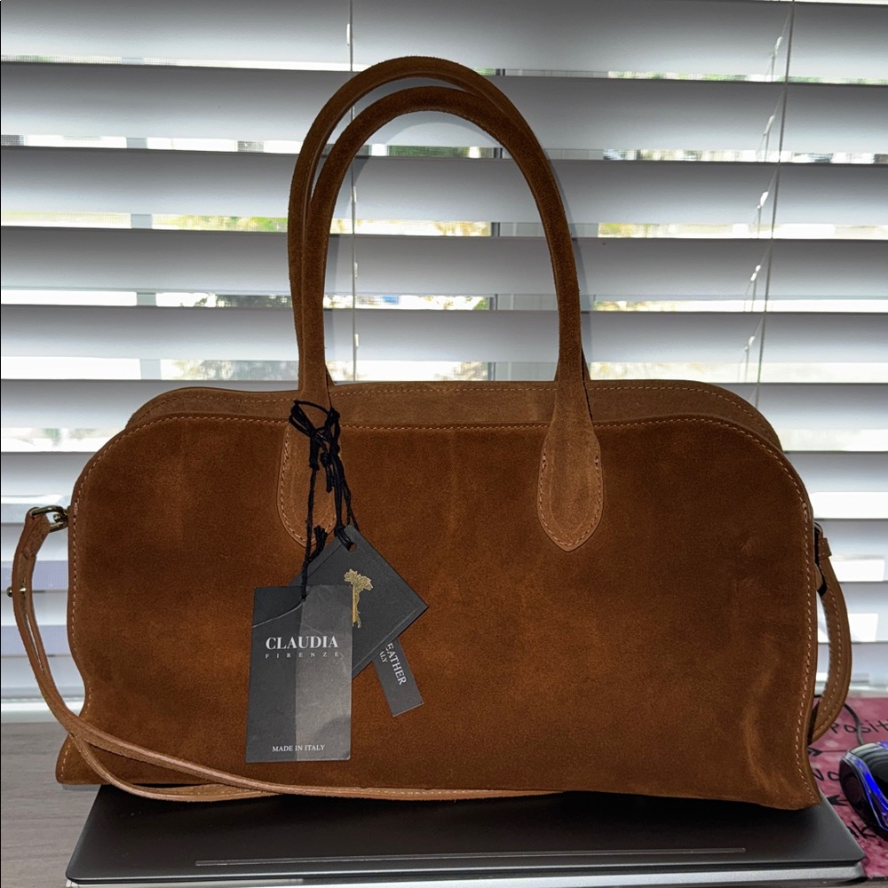 Claudia Firenze Made in Italy - Suede Top-Handle Tote Bag in Brown East/West